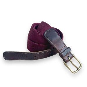 Men's Vintage Brown and Burgundy Leather and Fabric Belt